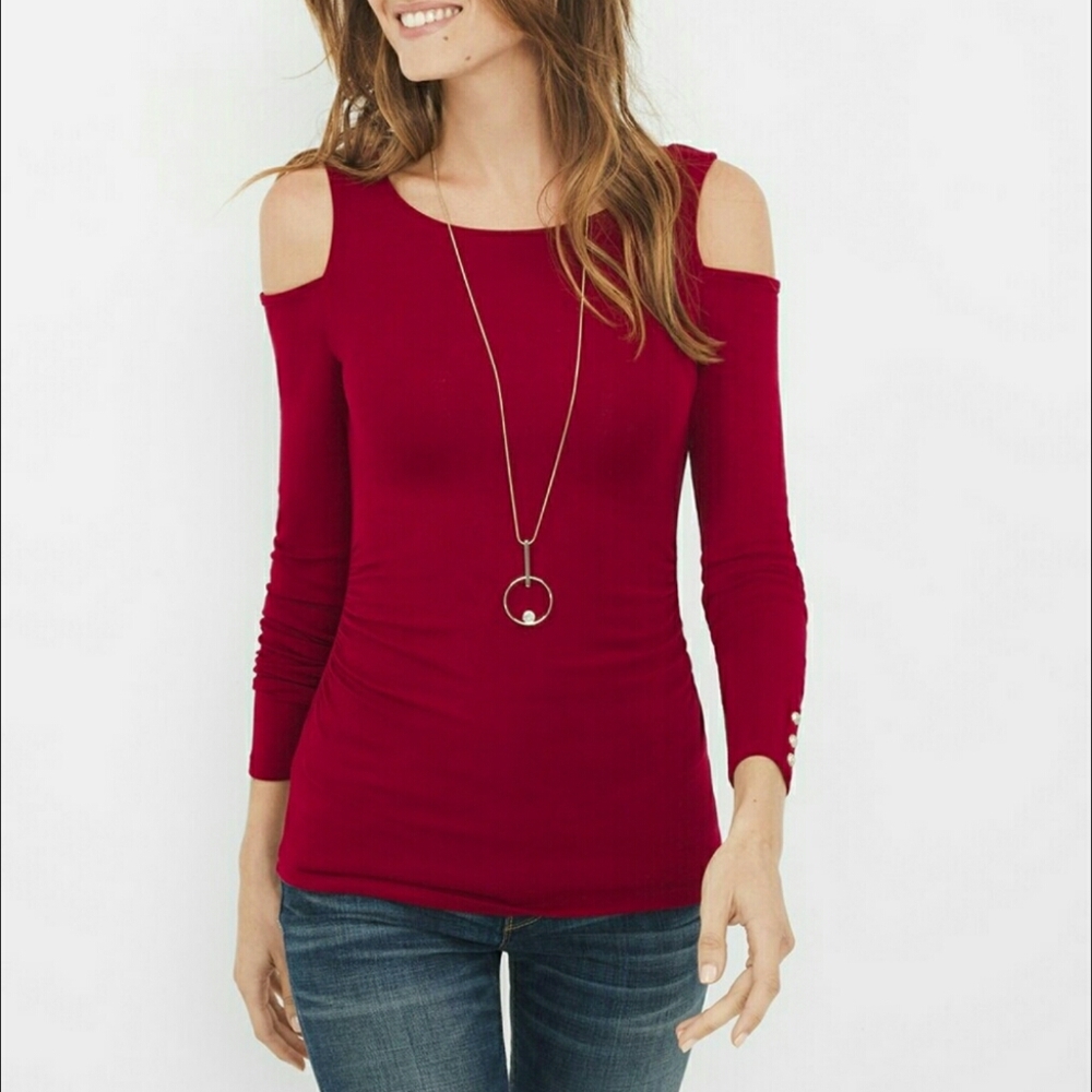 Women's Red Cold Shoulder Top